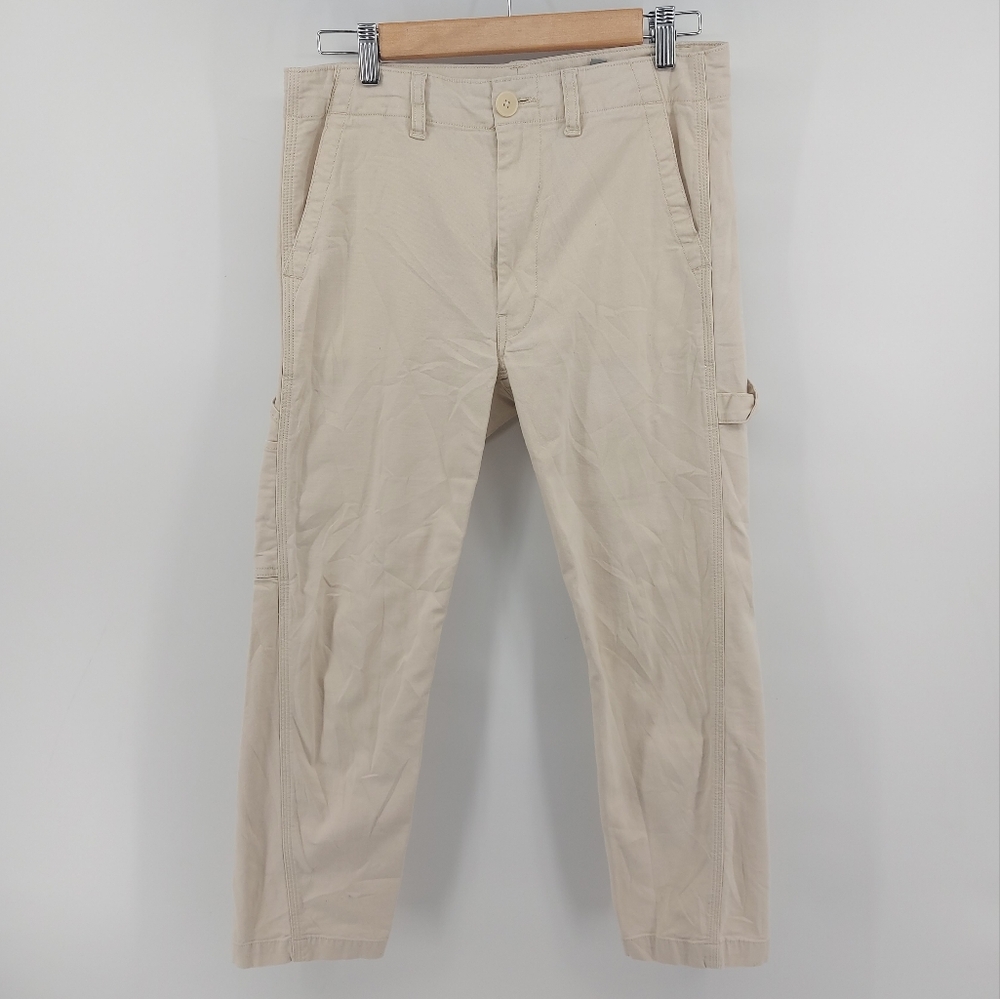 Vince Straight Leg Cropped Cargo Pants Cream Size 27 Cotton Elastane